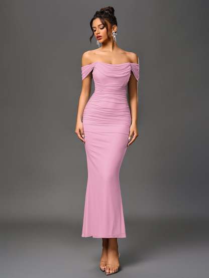 Alida Off Shoulder Maxi Dress - Pink