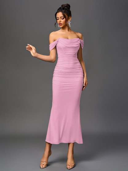 Alida Off Shoulder Maxi Dress - Pink