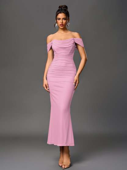 Alida Off Shoulder Maxi Dress - Pink