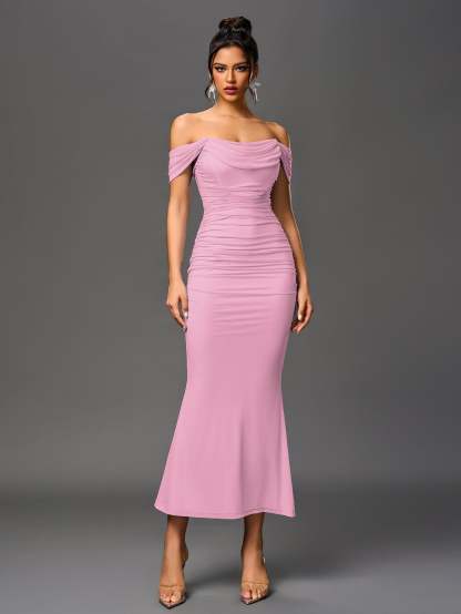 Alida Off Shoulder Maxi Dress - Pink