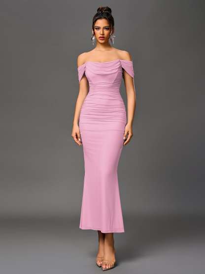 Alida Off Shoulder Maxi Dress - Pink