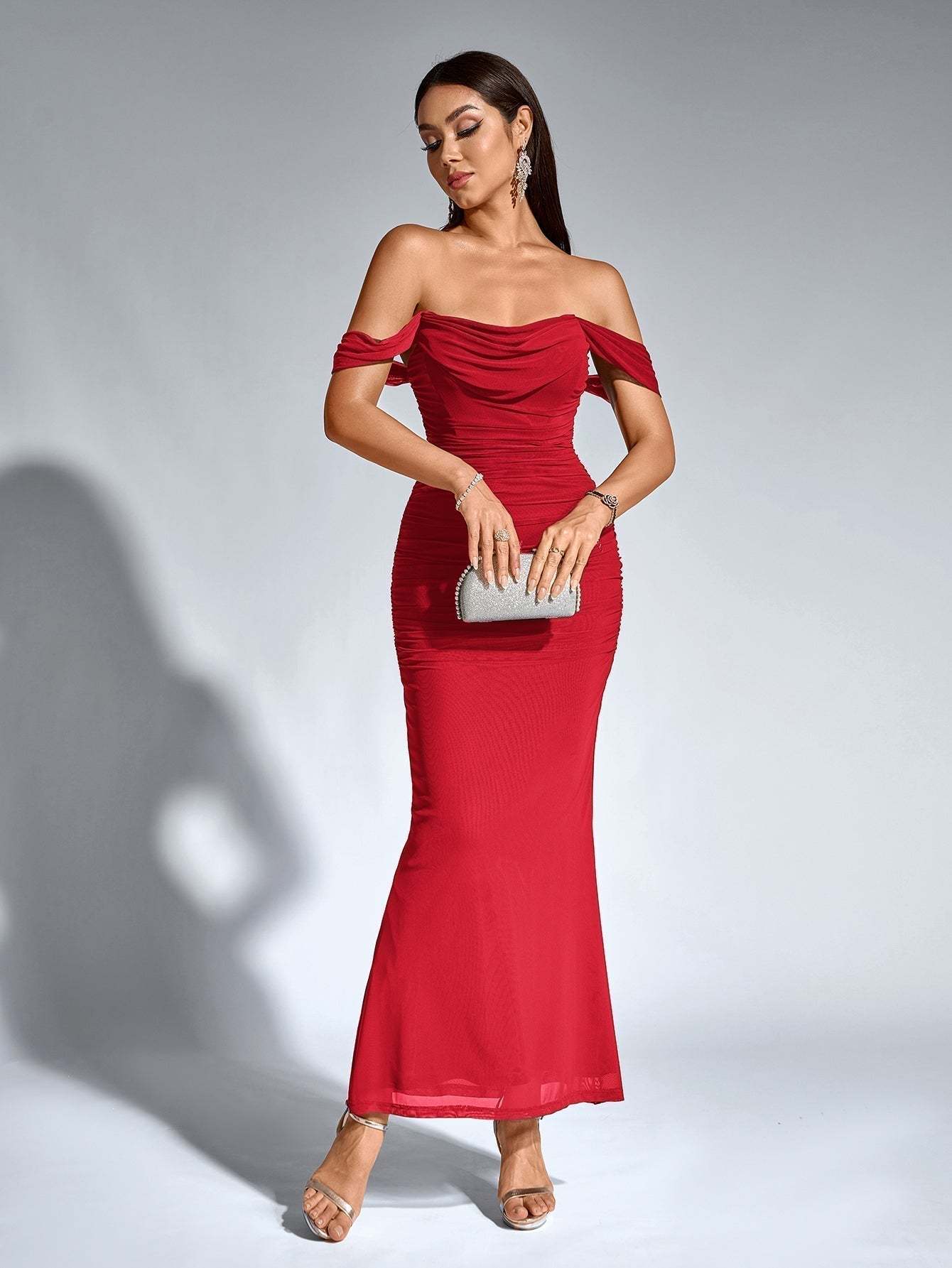 Alida Off Shoulder Maxi Dress - Red