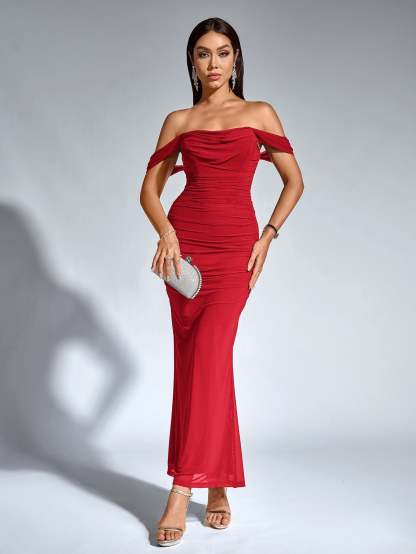 Alida Off Shoulder Maxi Dress - Red