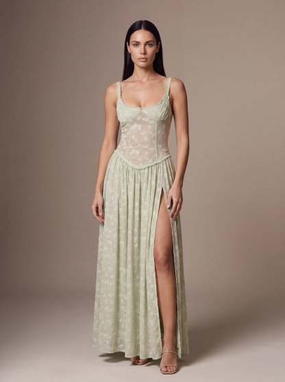 Althea Corset Maxi Dress - Sage Green