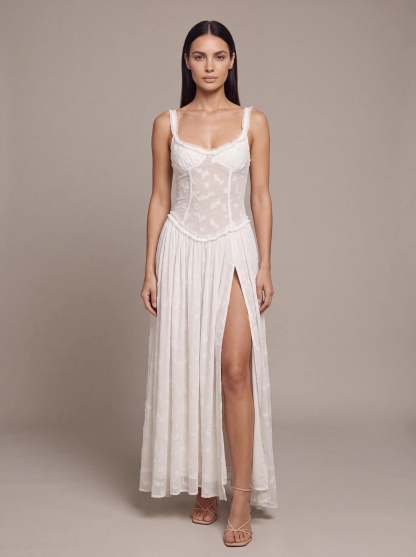 Althea Corset Maxi Dress - White