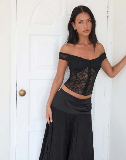 Alvina Off Shoulder Corset Top - Black