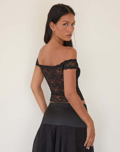 Alvina Off Shoulder Corset Top - Black