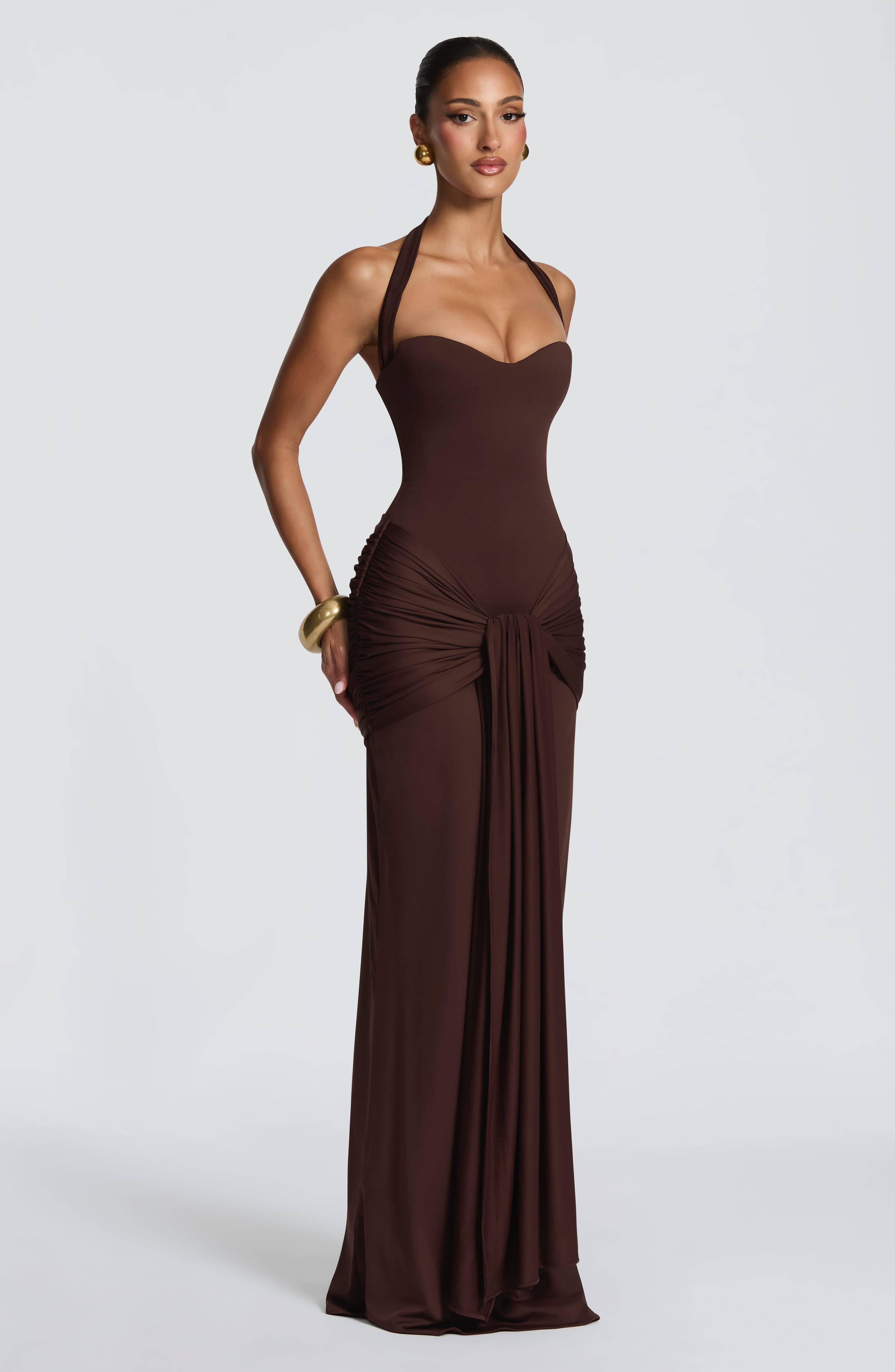 Amara Lace Up Maxi Dress - Brown