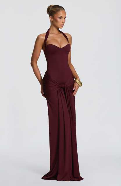 Amara Lace Up Maxi Dress - Red