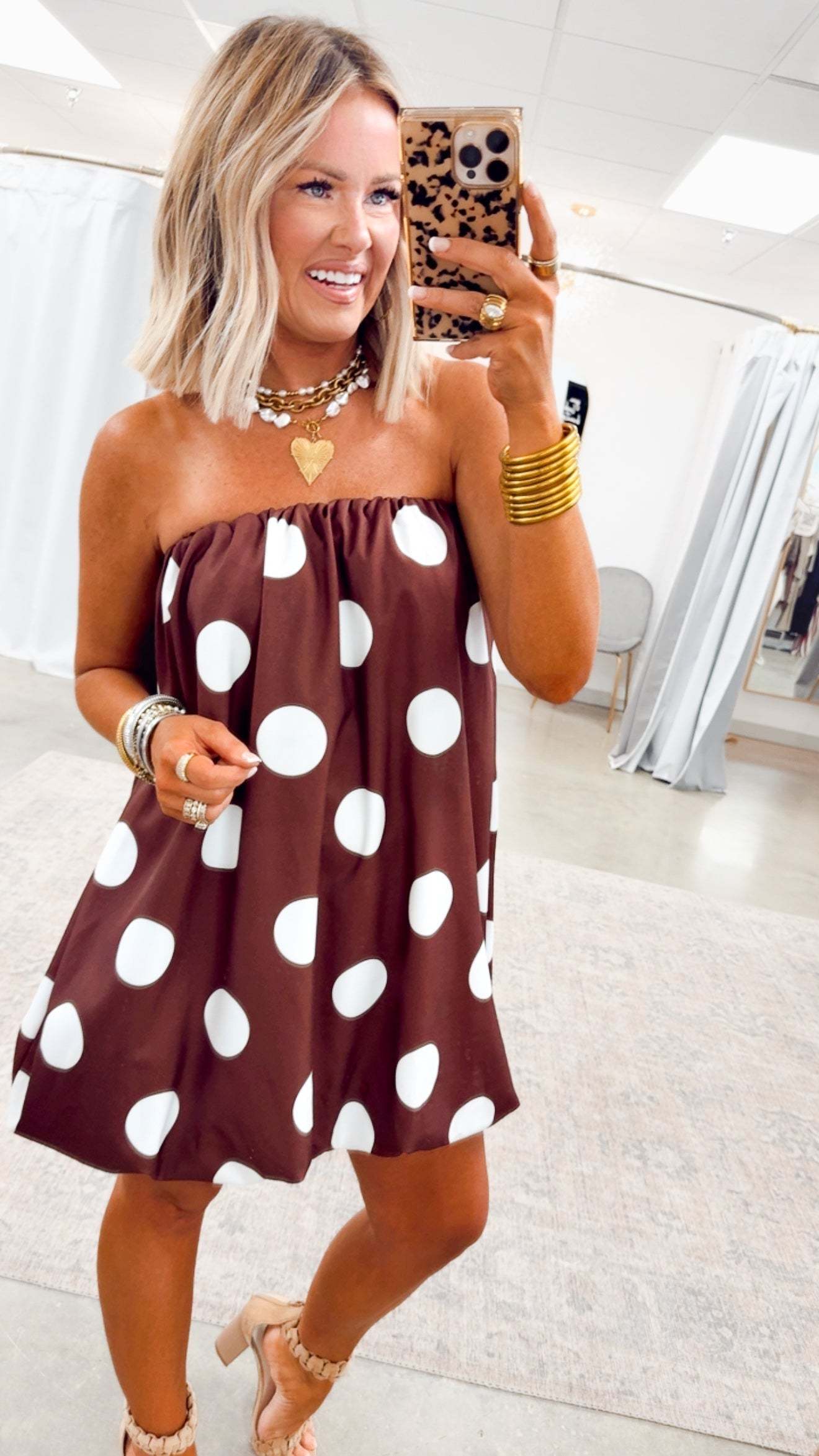 Amelina Bubble Mini Dress - Brown Cream