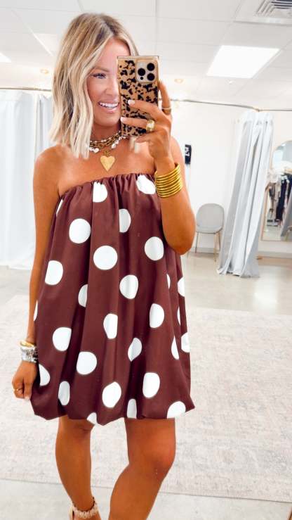 Amelina Bubble Mini Dress - Brown Cream