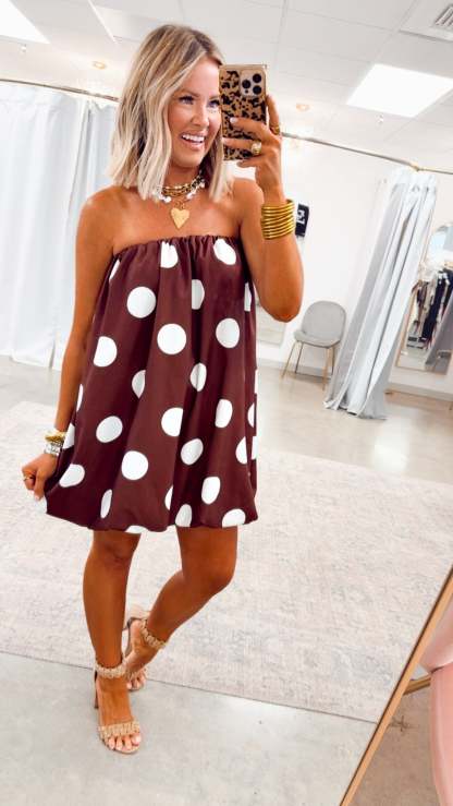 Amelina Bubble Mini Dress - Brown Cream