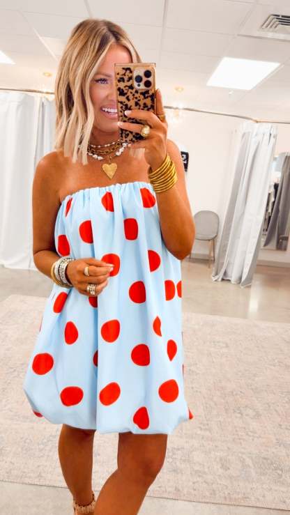 Amelina Bubble Mini Dress - Sky Blue