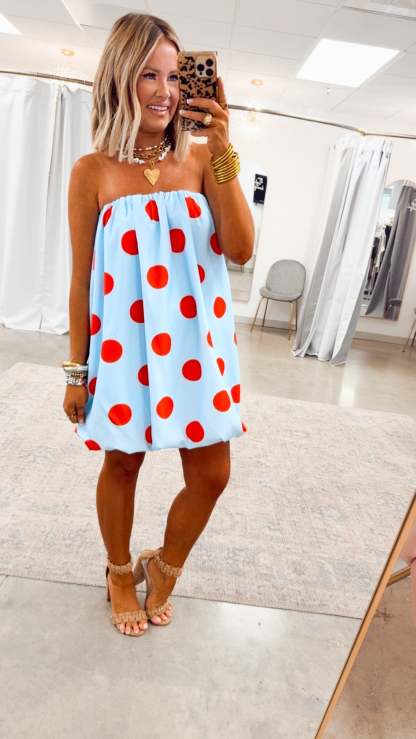 Amelina Bubble Mini Dress - Sky Blue