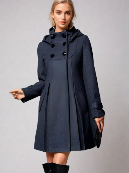 Annalee A-Line Funnel Neck Coat - Navy