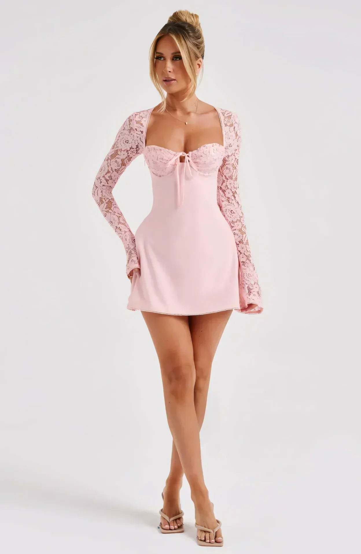 Ariadna Lace Sleeve Mini Dress - Light Pink