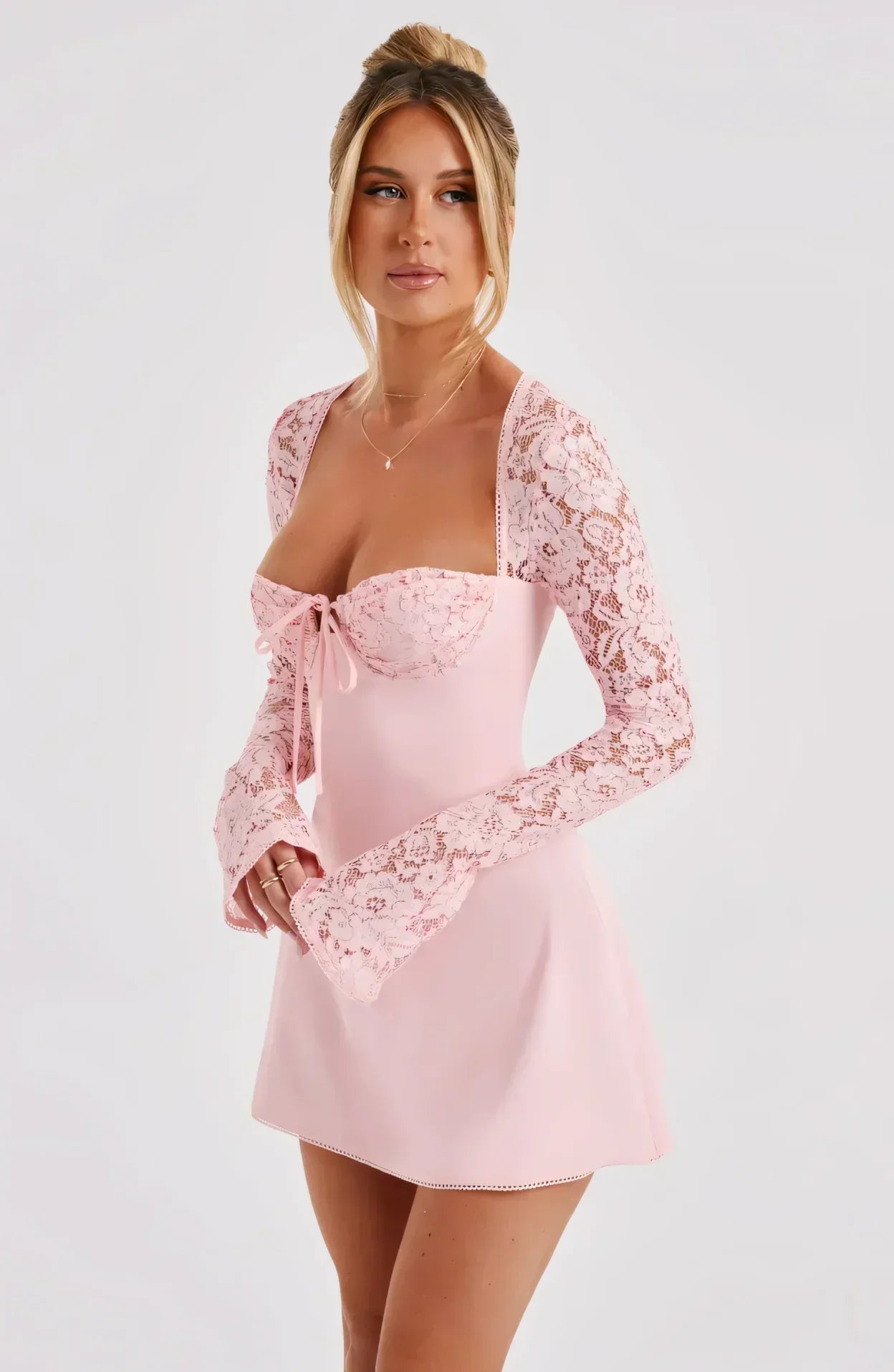 Ariadna Lace Sleeve Mini Dress - Light Pink