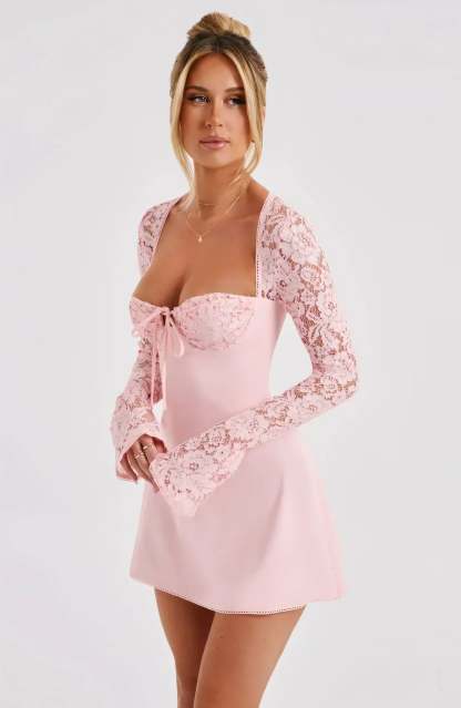 Ariadna Lace Sleeve Mini Dress - Light Pink