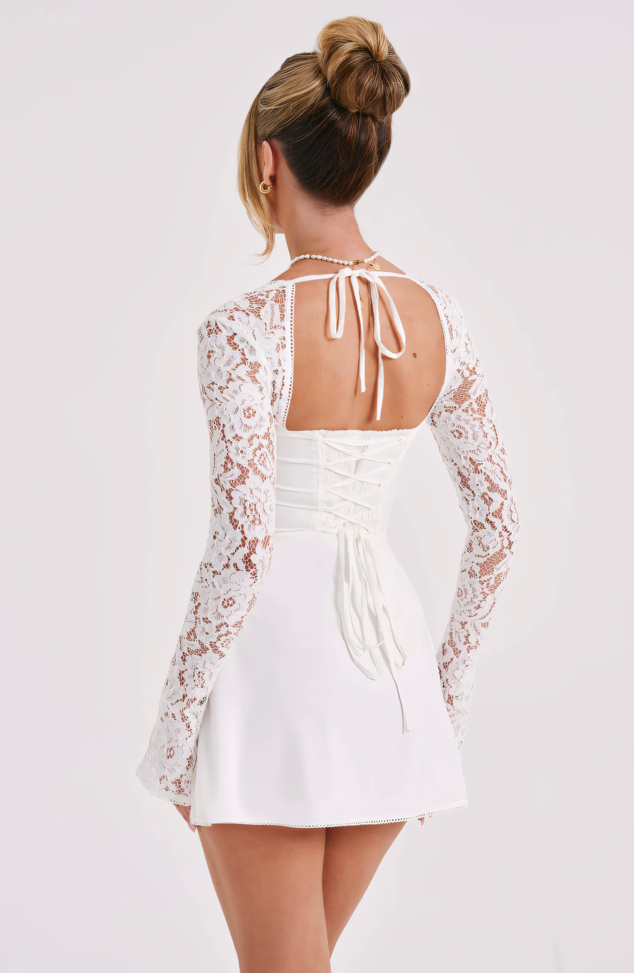 Ariadna Lace Sleeve Mini Dress - White