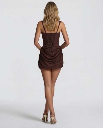 Arwen Ruched Mini Dress - Mocha
