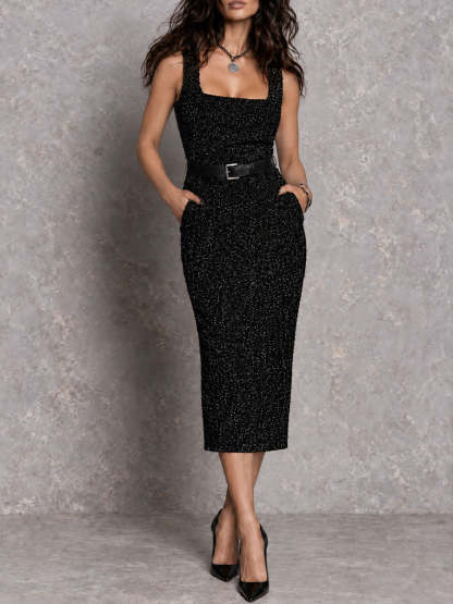 Asha Sparkle Knit Midi Dress Set - Black