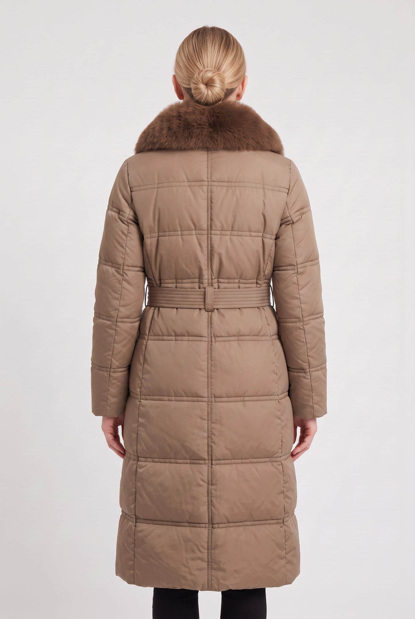 Astera Contrast Collar Longline Puffer Coat - Brown
