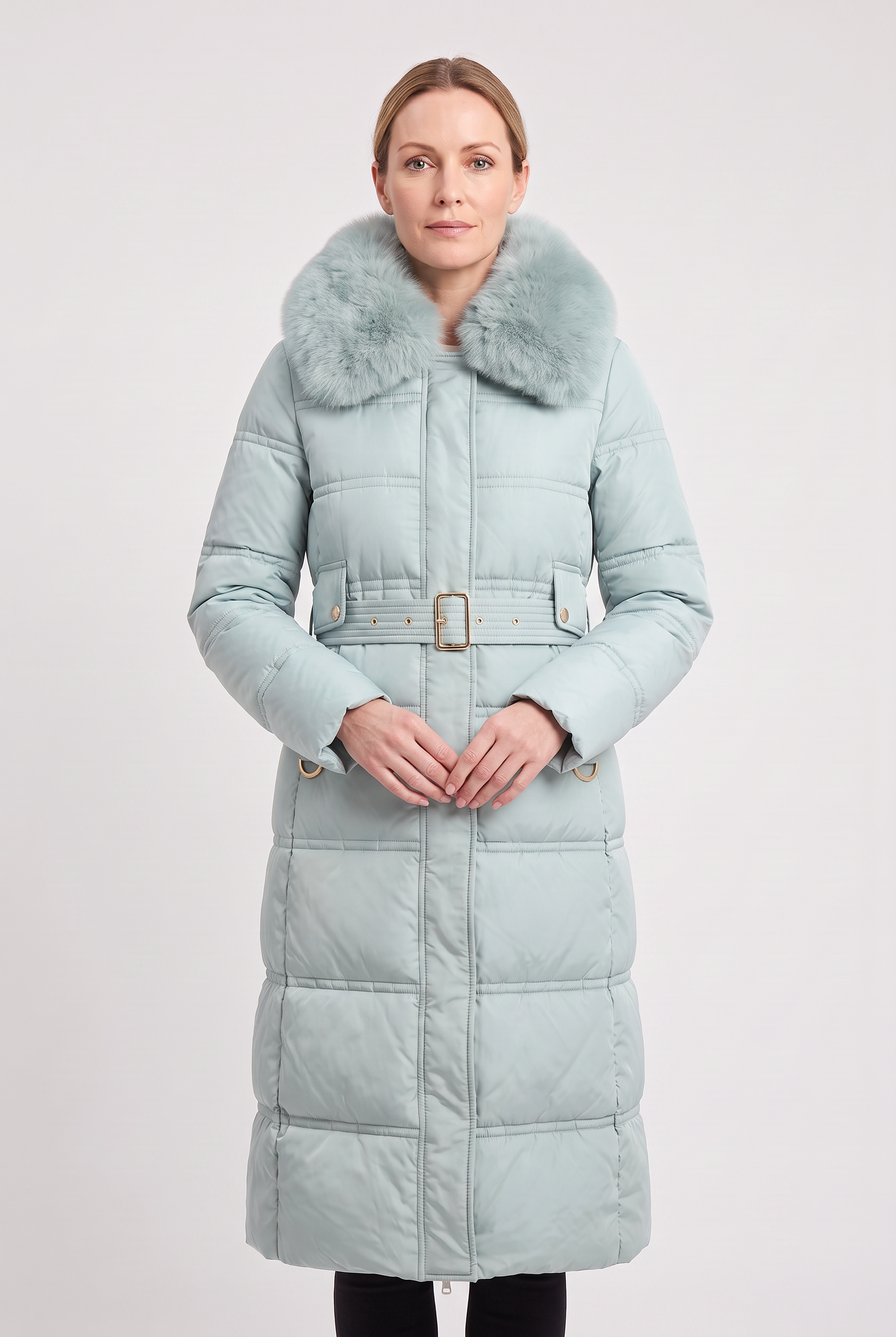 Astera Contrast Collar Longline Puffer Coat - Sage