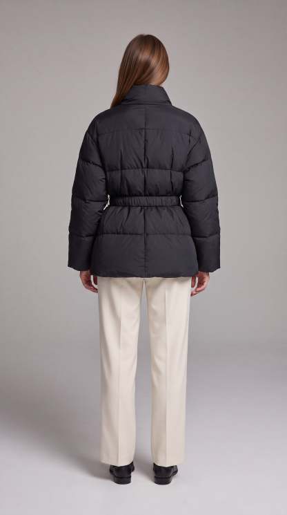 Avonlea Belted Quilted Puffer Coat - Black
