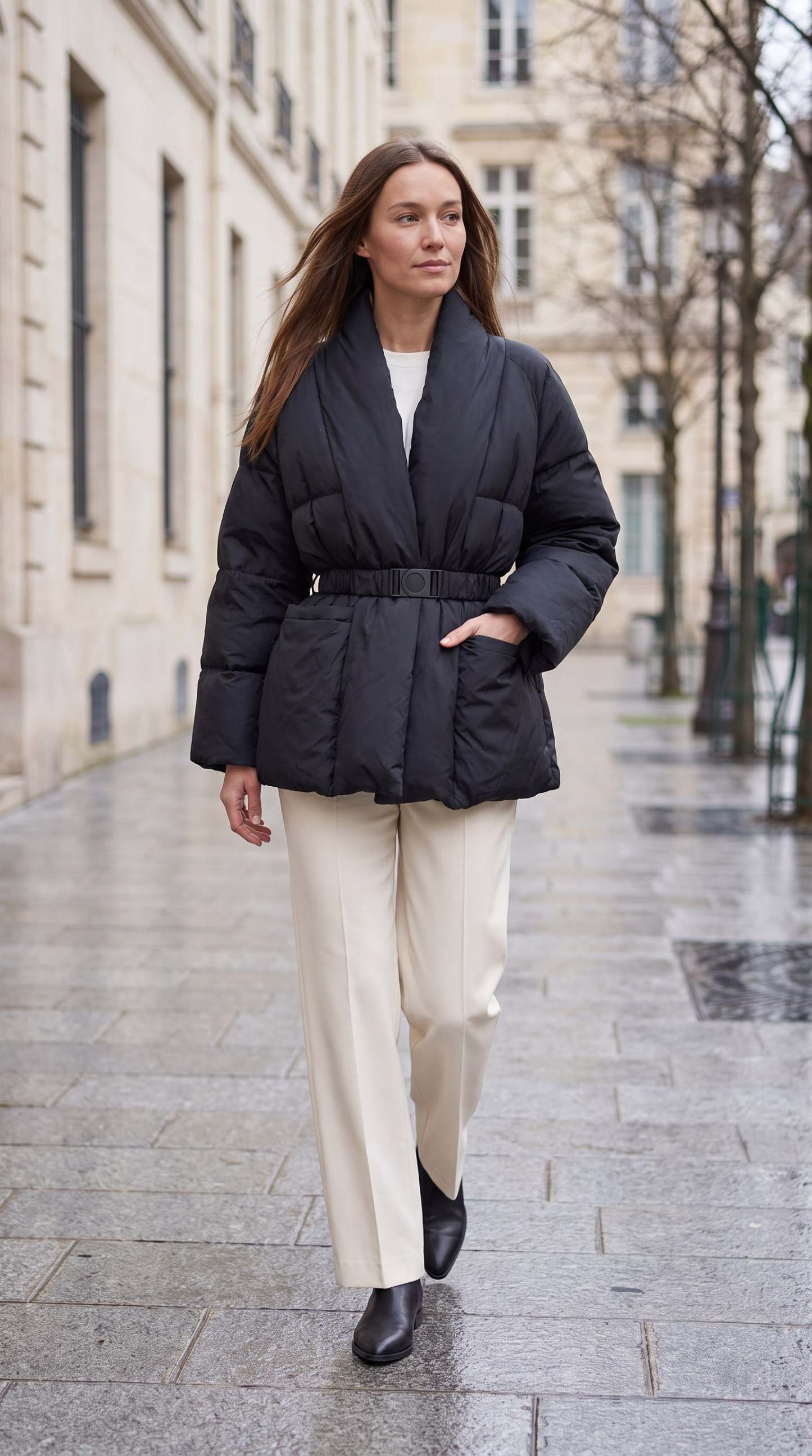 Avonlea Belted Quilted Puffer Coat - Black