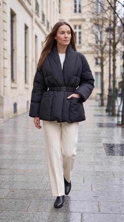 Avonlea Belted Quilted Puffer Coat - Black