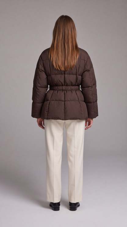 Avonlea Belted Quilted Puffer Coat - Brown