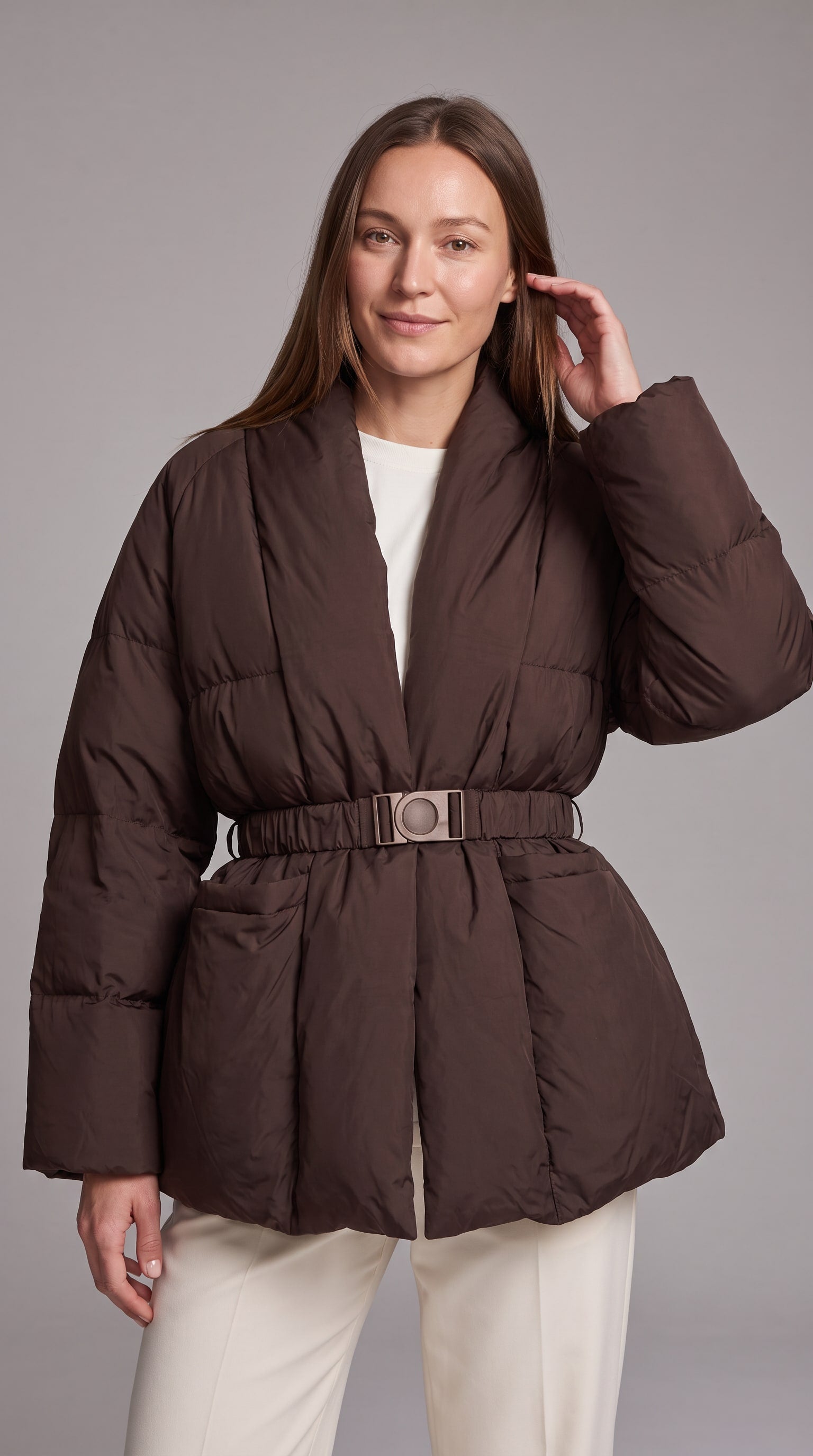 Avonlea Belted Quilted Puffer Coat - Brown