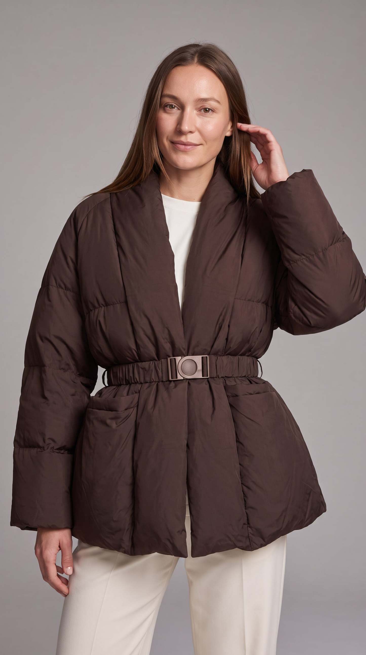 Avonlea Belted Quilted Puffer Coat - Brown
