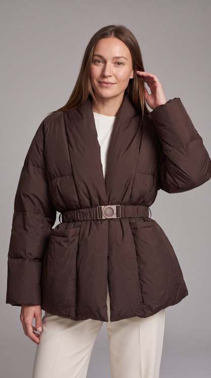 Avonlea Belted Quilted Puffer Coat - Brown
