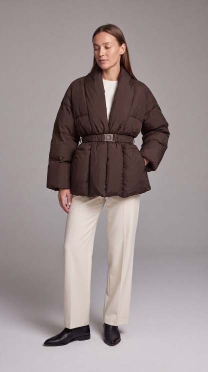 Avonlea Belted Quilted Puffer Coat - Brown