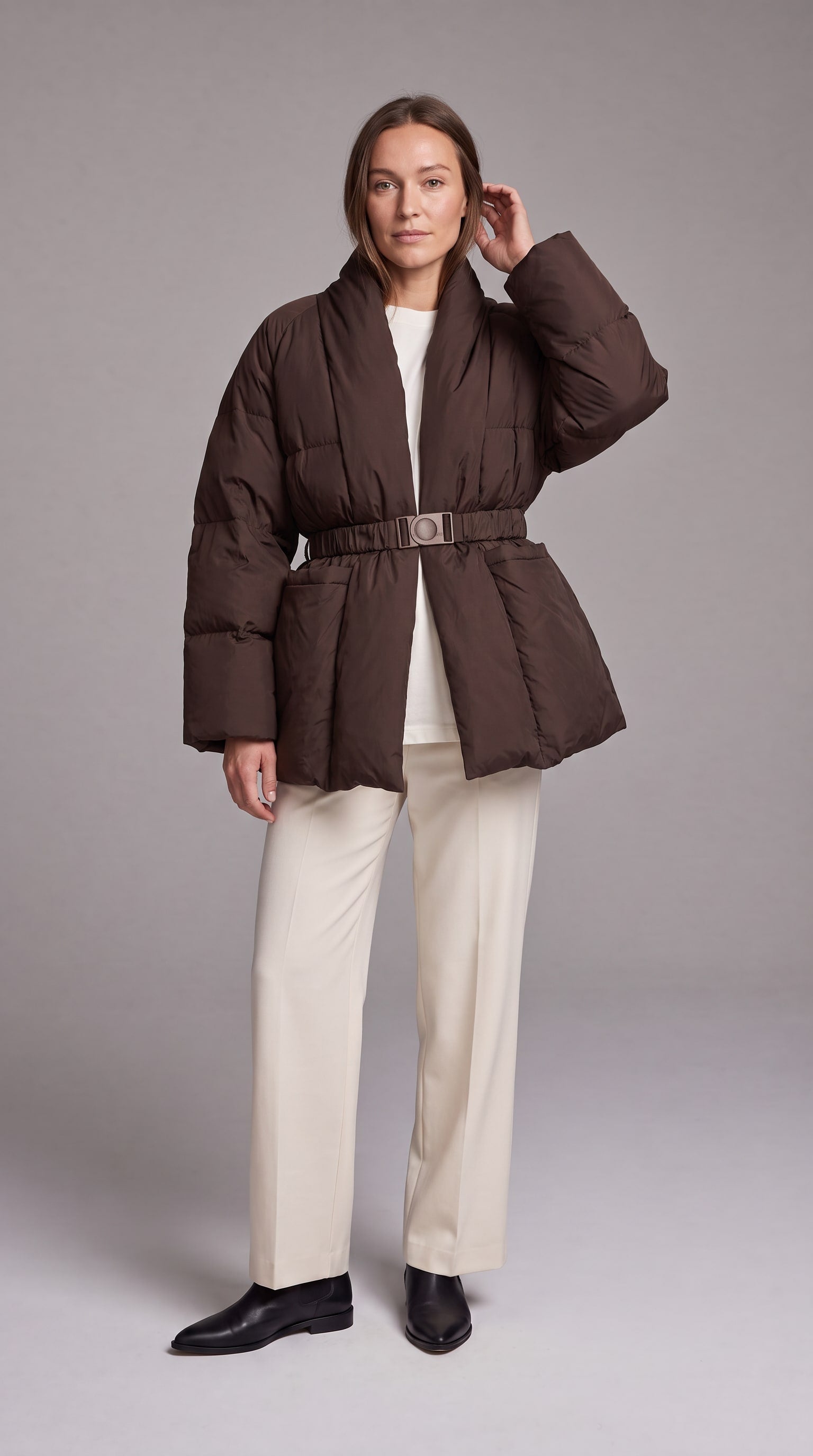 Avonlea Belted Quilted Puffer Coat - Brown