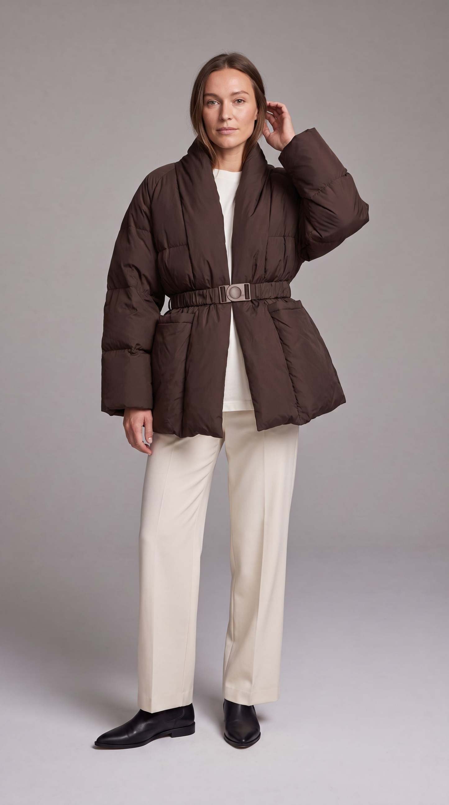 Avonlea Belted Quilted Puffer Coat - Brown