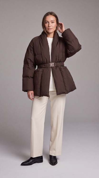 Avonlea Belted Quilted Puffer Coat - Brown