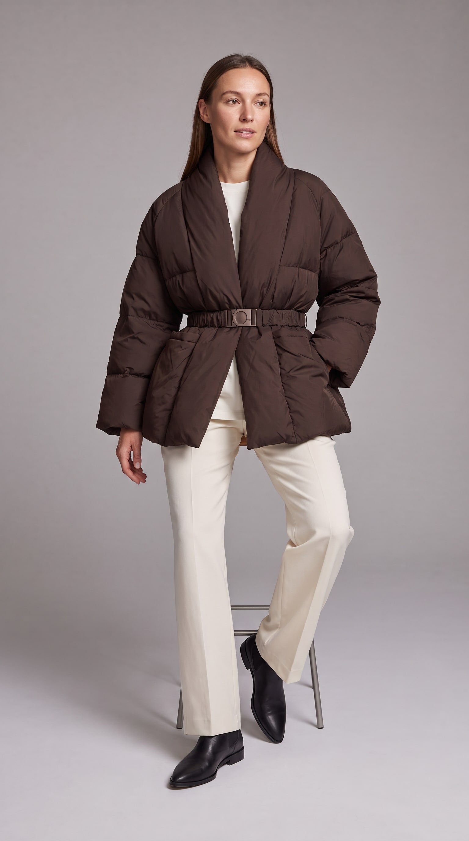 Avonlea Belted Quilted Puffer Coat - Brown