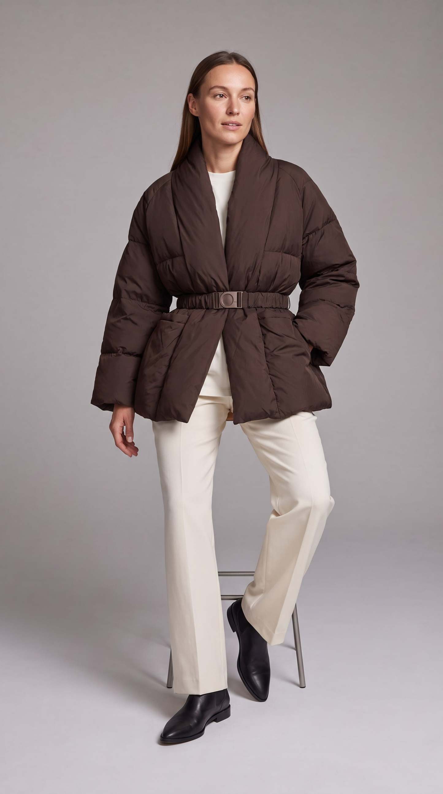 Avonlea Belted Quilted Puffer Coat - Brown