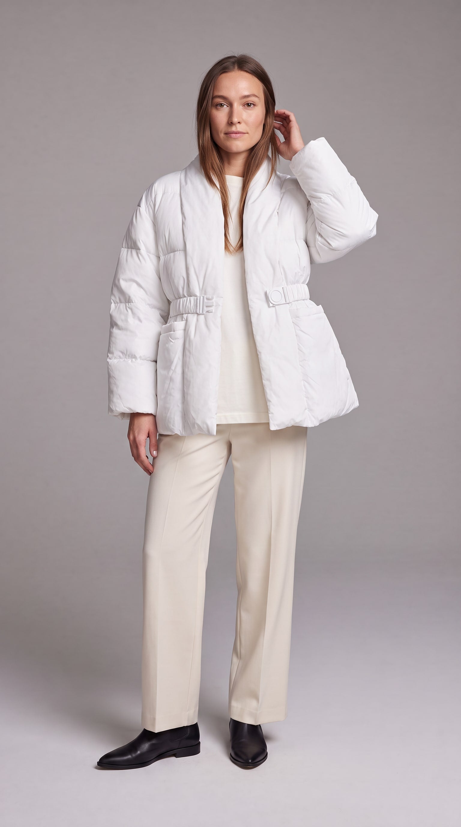 Avonlea Belted Quilted Puffer Coat - White