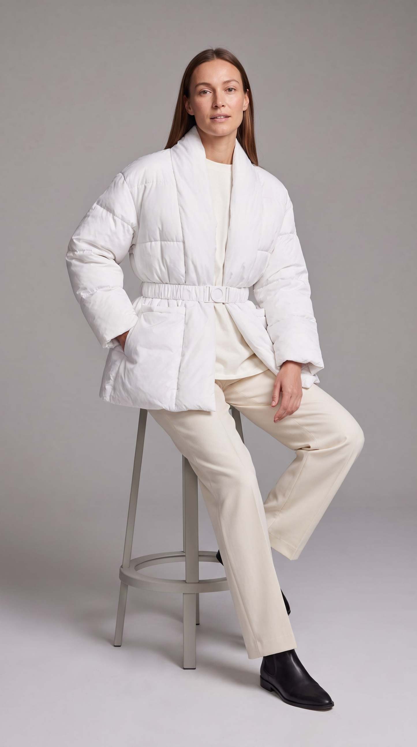 Avonlea Belted Quilted Puffer Coat - White