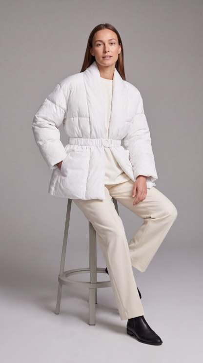 Avonlea Belted Quilted Puffer Coat - White