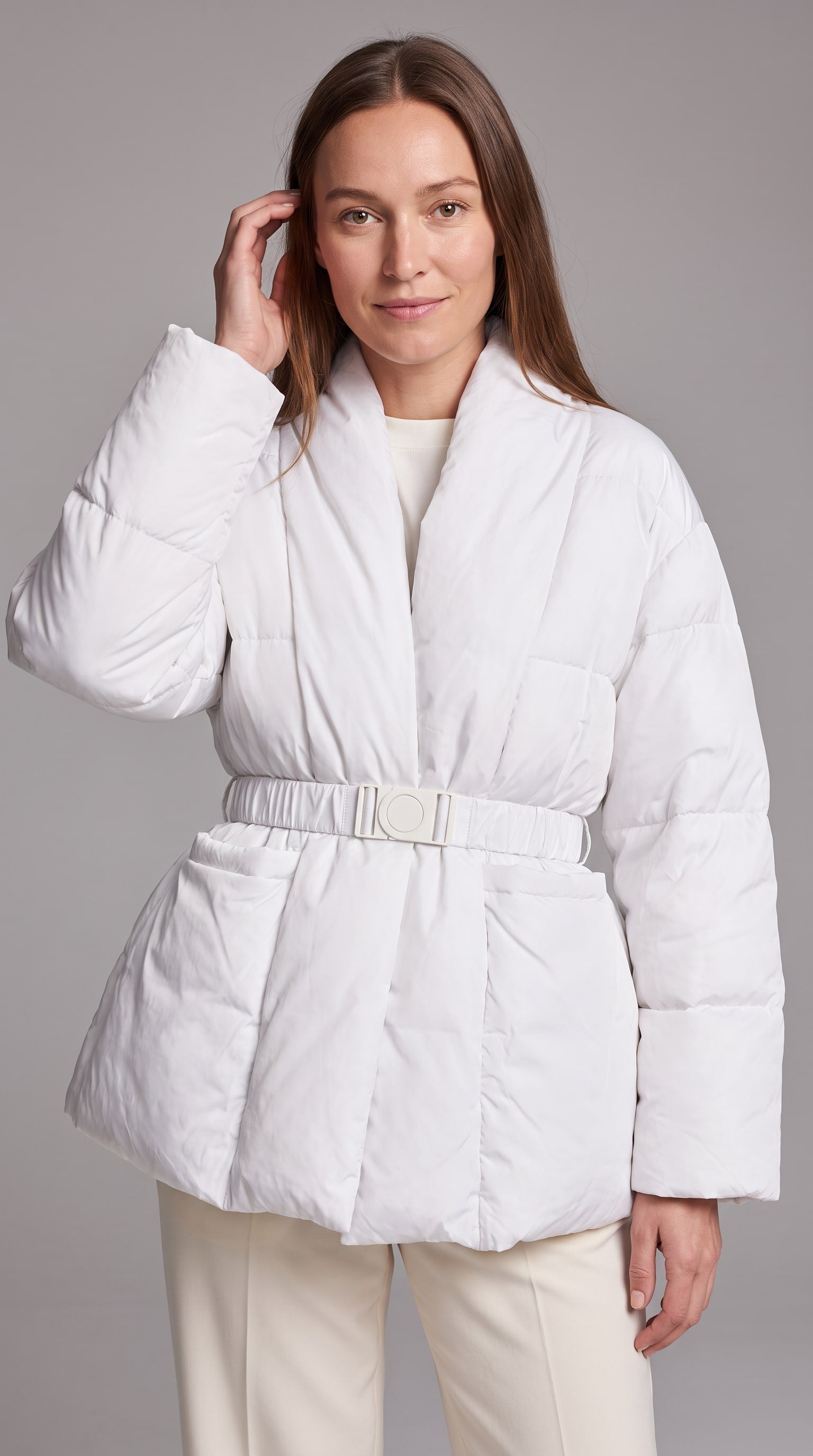 Avonlea Belted Quilted Puffer Coat - White