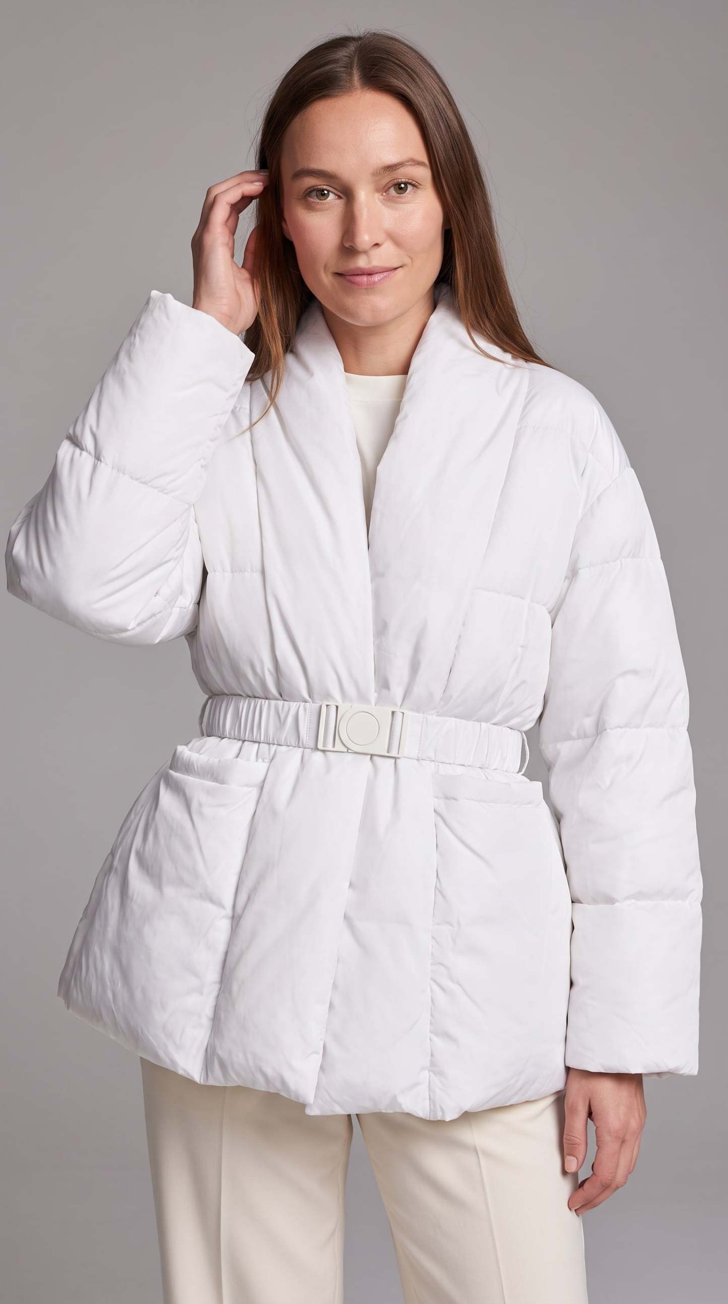 Avonlea Belted Quilted Puffer Coat - White