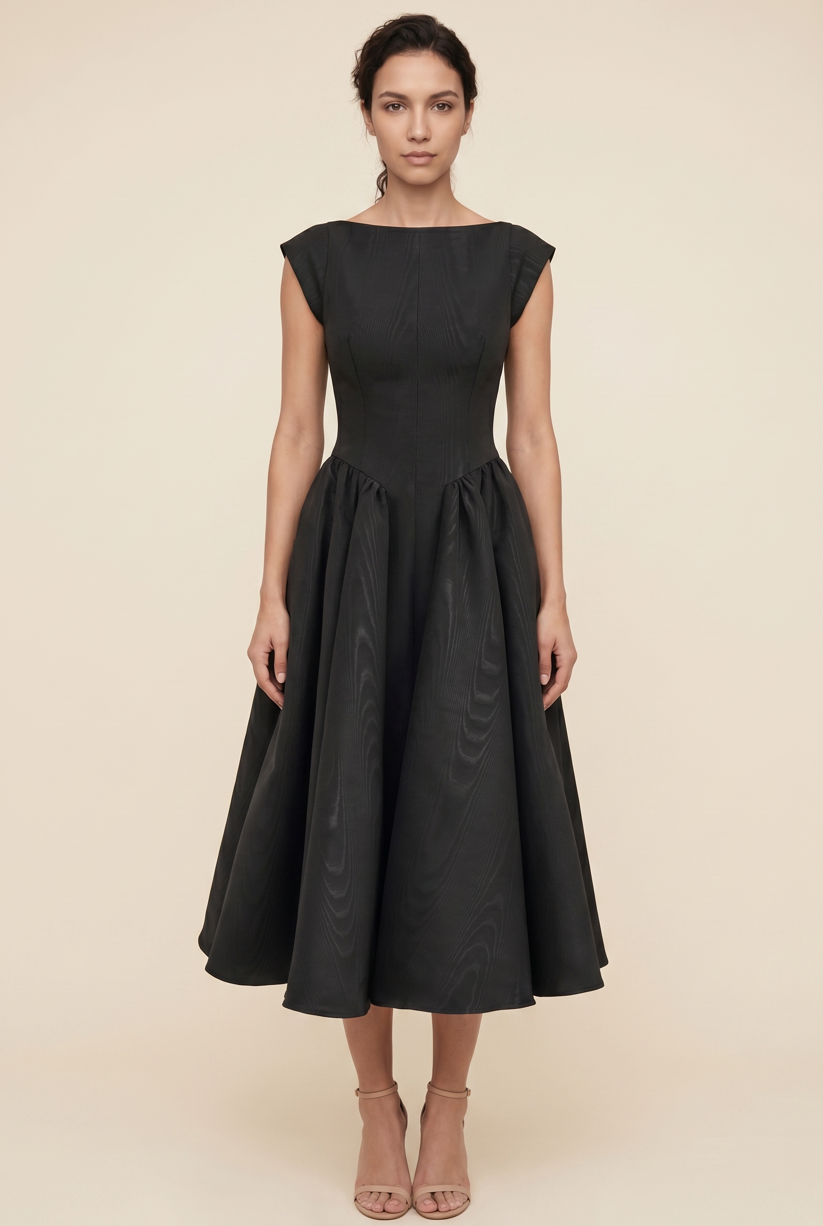 Bernadette Cap Sleeve Midi Dress - Black
