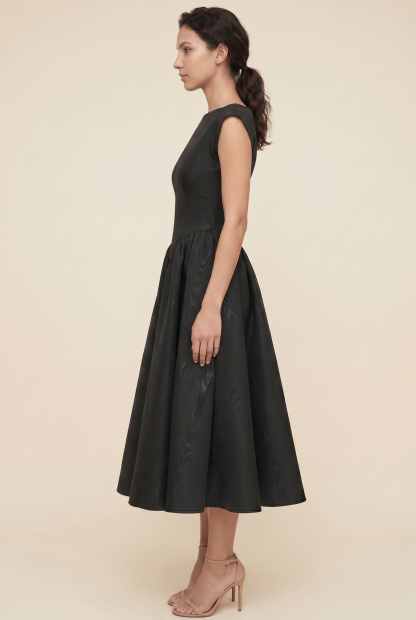 Bernadette Cap Sleeve Midi Dress - Black
