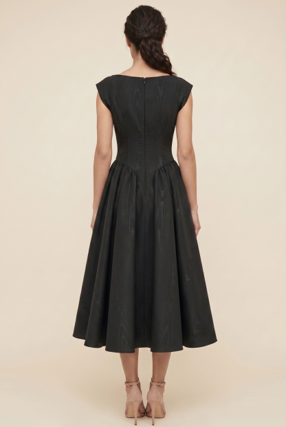 Bernadette Cap Sleeve Midi Dress - Black