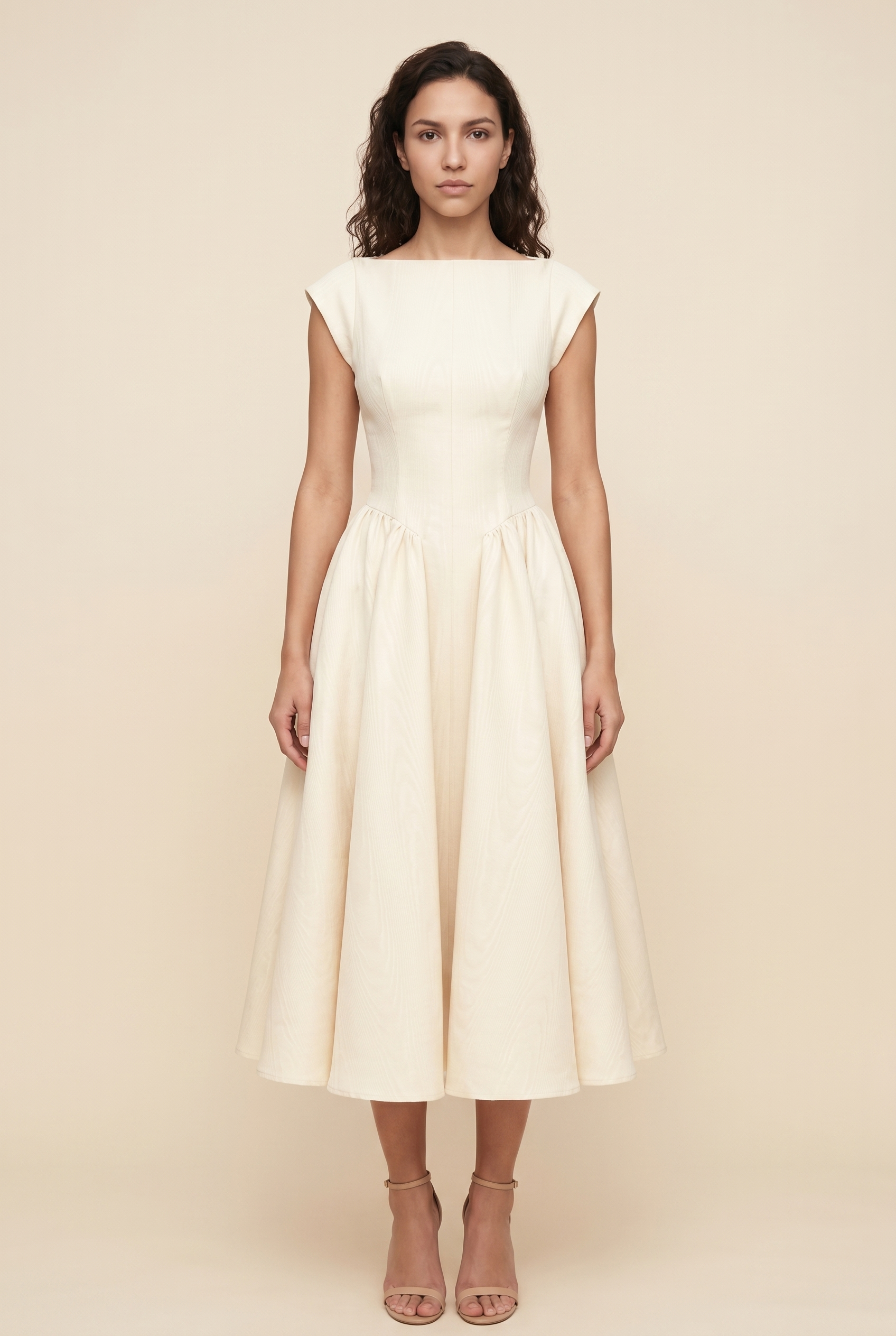 Bernadette Cap Sleeve Midi Dress - Ivory