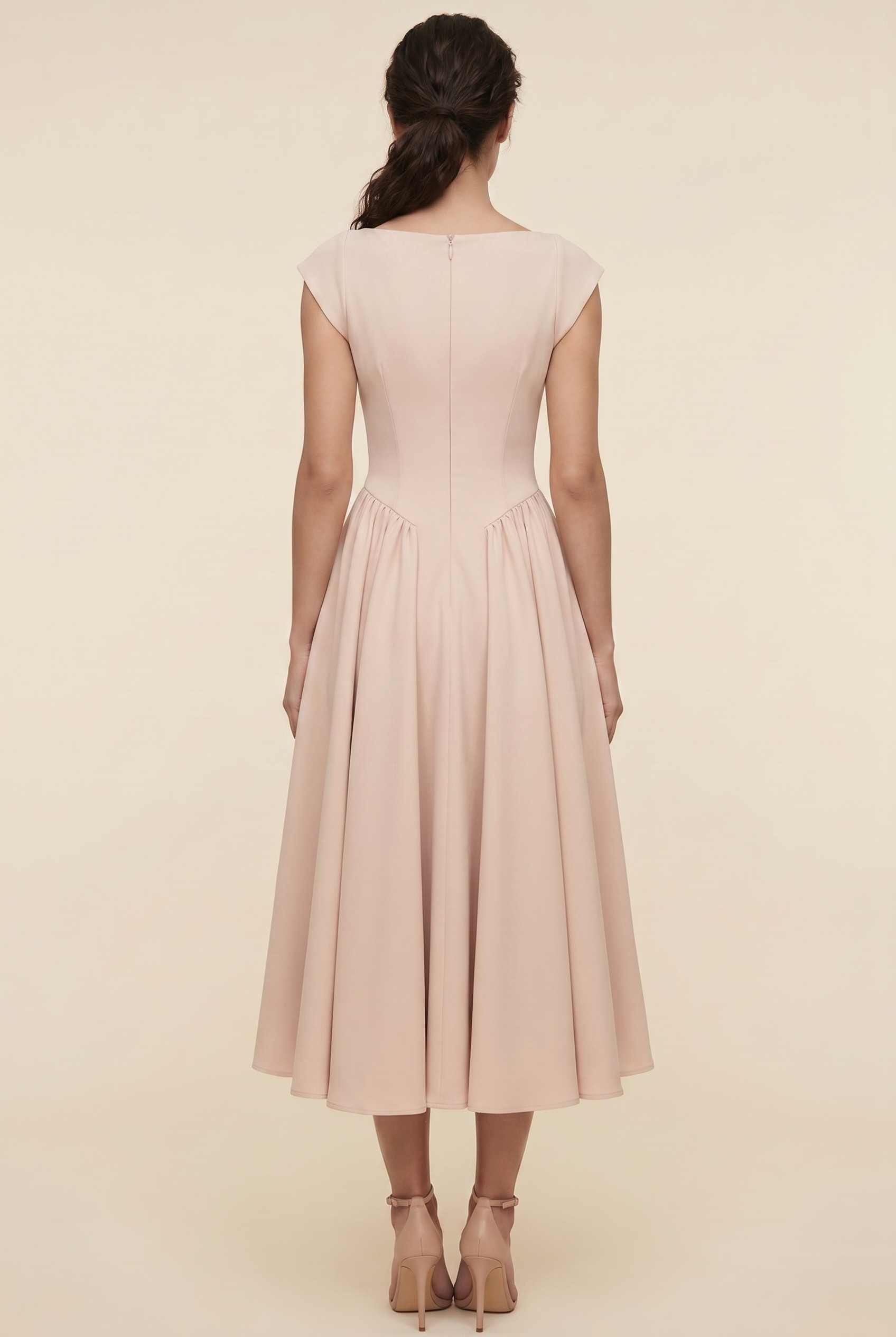 Bernadette Cap Sleeve Midi Dress - Nude